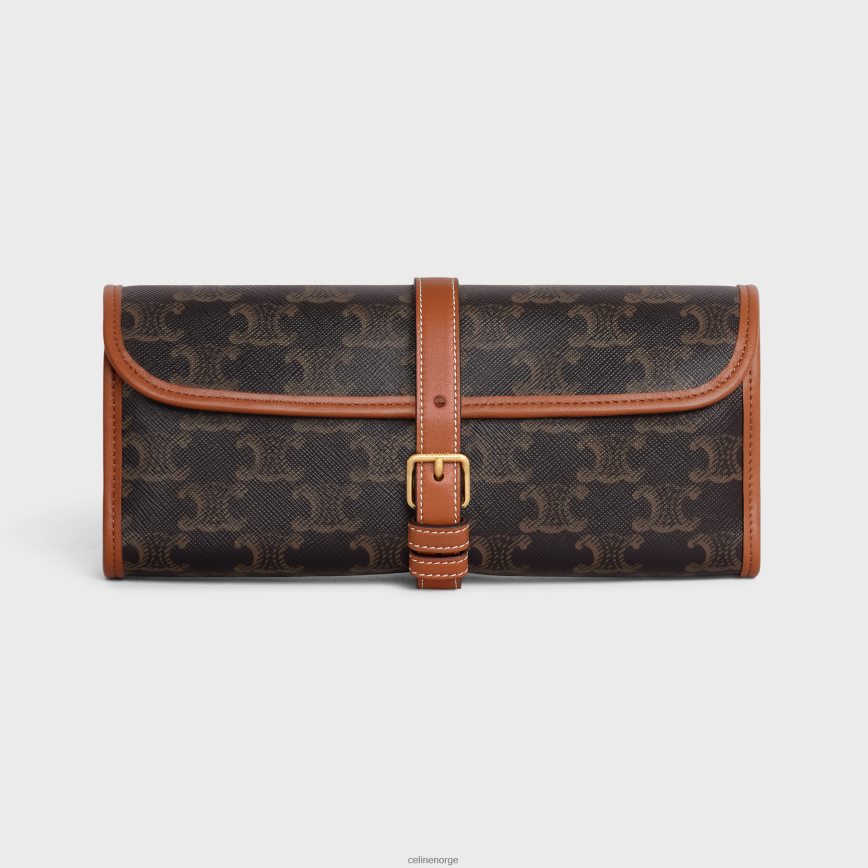 CELINE menn domino-etui i triomf-lerret og lammeskinn tan tilbehør TZLR6J1667