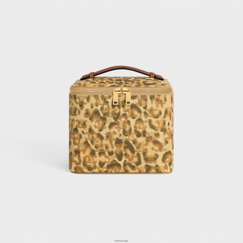 CELINE menn firkantet sminkekoffert i triomf-lerret med trykk og kalveskinn V0PT61566 tilbehør leopard