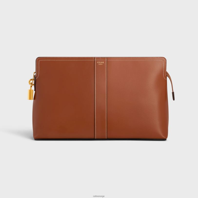 CELINE menn lås toalettmappe i skinnende kalveskinn V0PT61565 tilbehør tan
