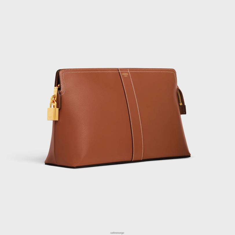 CELINE menn lås toalettmappe i skinnende kalveskinn V0PT61565 tilbehør tan