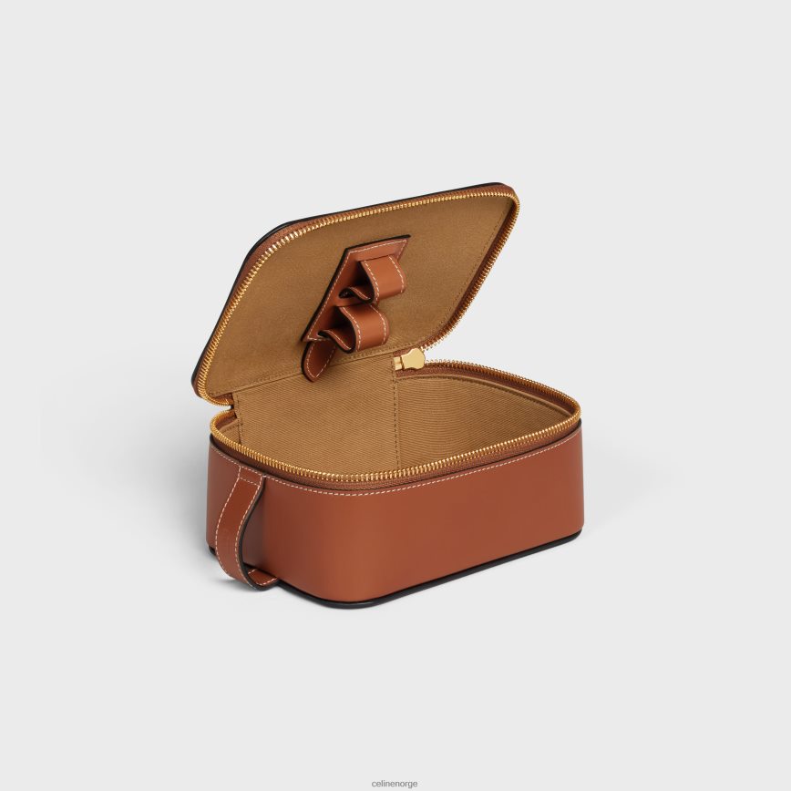 CELINE menn liten toalettmappe i skinnende kalveskinn tan tilbehør TZLR6J1588