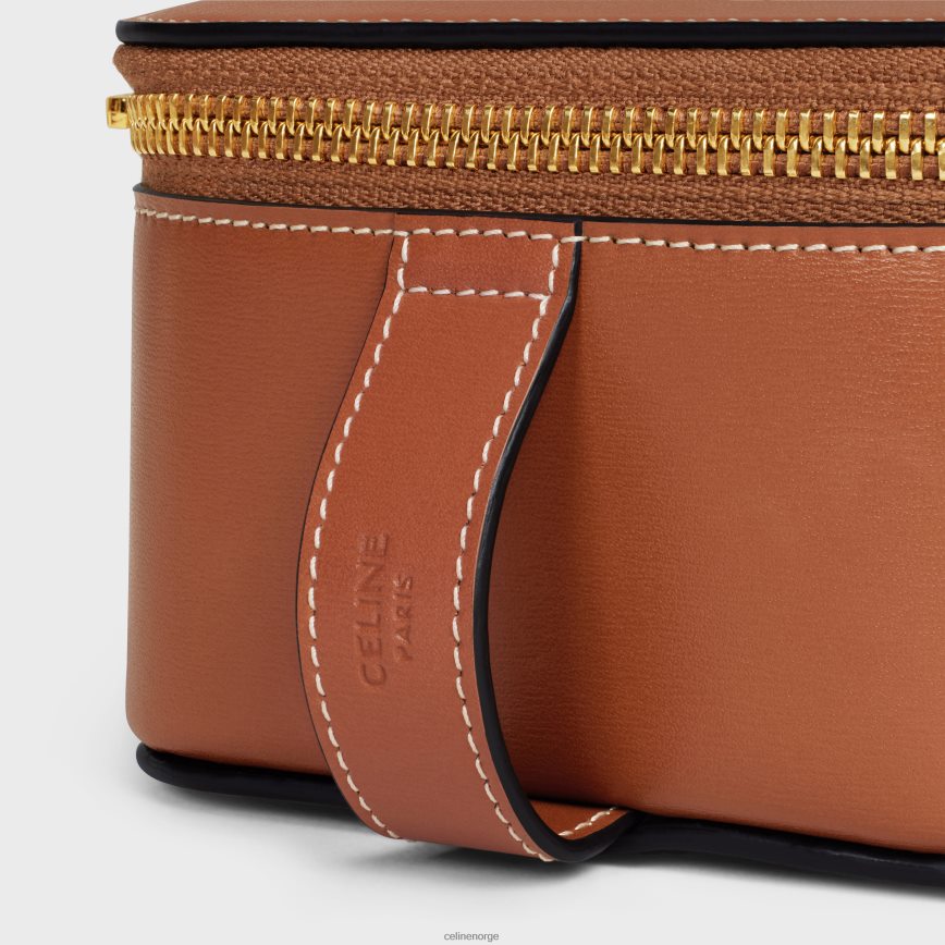 CELINE menn liten toalettmappe i skinnende kalveskinn tan tilbehør TZLR6J1588