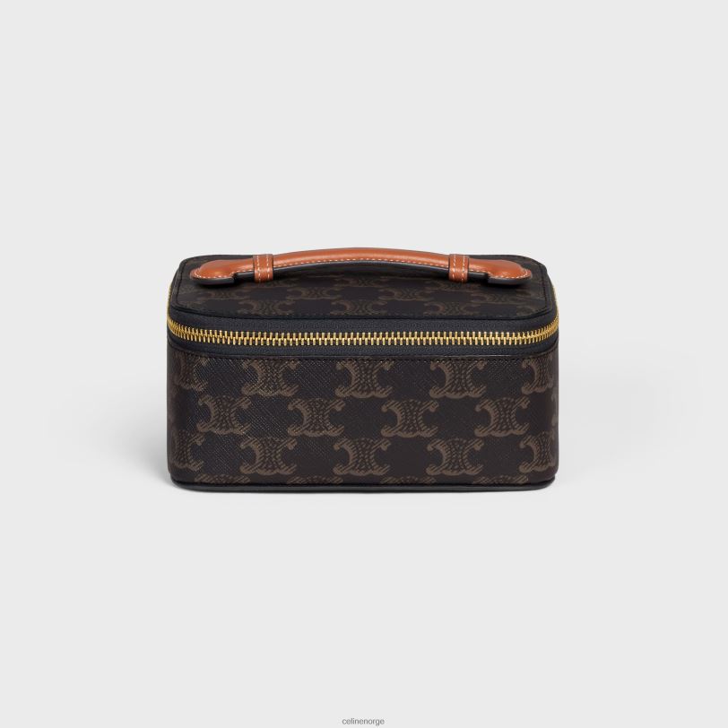 CELINE menn liten toalettveske med topphåndtak i triomf canvas og kalveskinn V0PT61590 tilbehør tan