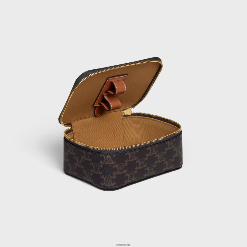 CELINE menn liten toalettveske med topphåndtak i triomf canvas og kalveskinn V0PT61590 tilbehør tan