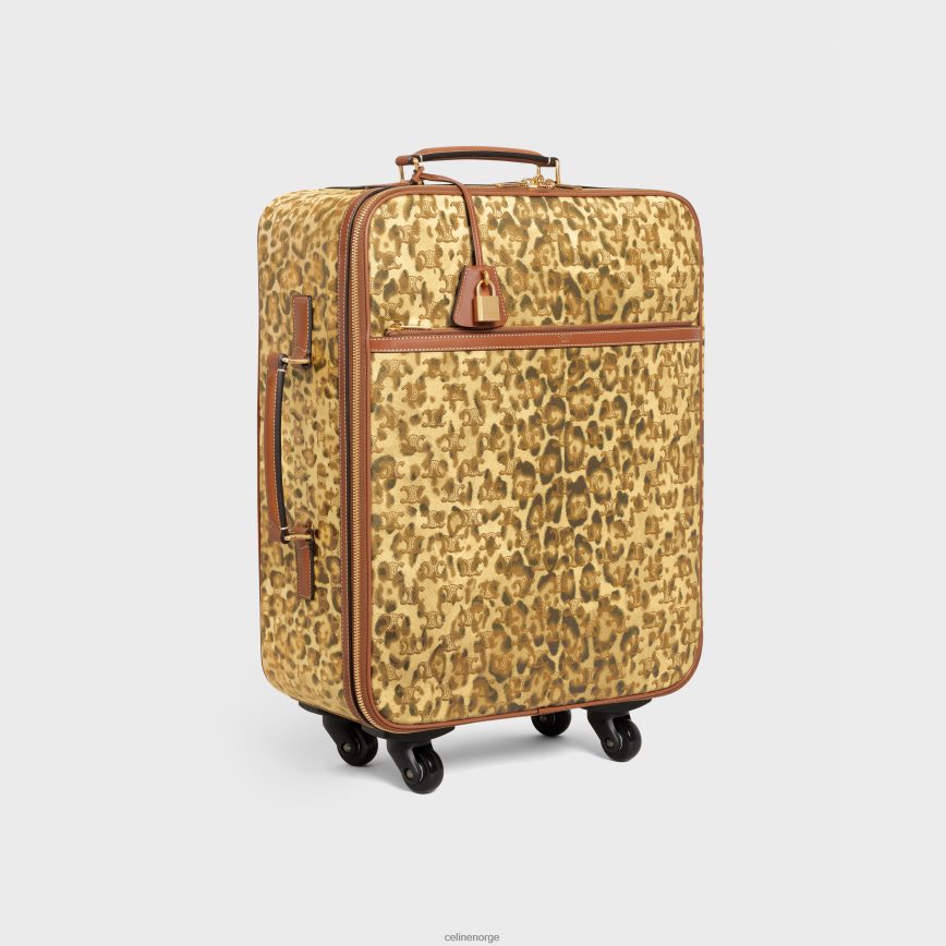 CELINE menn liten vogn i triomf-lerret med trykk & kalveskinn leopard tilbehør TZLR6J1625