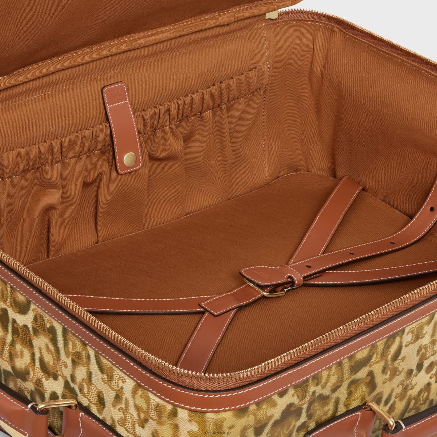 CELINE menn liten vogn i triomf-lerret med trykk & kalveskinn leopard tilbehør TZLR6J1625