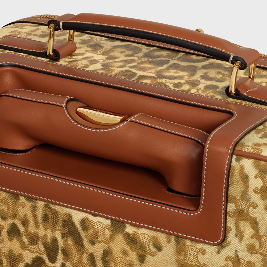 CELINE menn liten vogn i triomf-lerret med trykk & kalveskinn leopard tilbehør TZLR6J1625