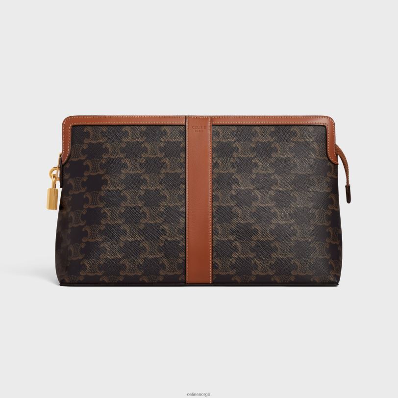 CELINE menn lock toalettmappe i triomphe canvas og kalveskinn V0PT61487 tilbehør tan