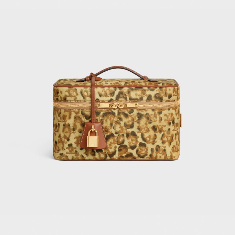 CELINE menn reiseforfengelighetskinne i triomf-lerret med trykk og kalveskinn V0PT61567 tilbehør leopard