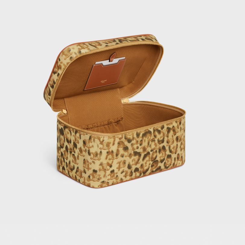 CELINE menn reiseforfengelighetskinne i triomf-lerret med trykk og kalveskinn V0PT61567 tilbehør leopard