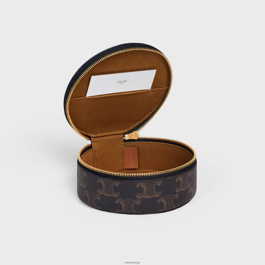 CELINE menn rundt etui med glidelås i triomphe canvas og kalveskinn tan tilbehør TZLR6J1592