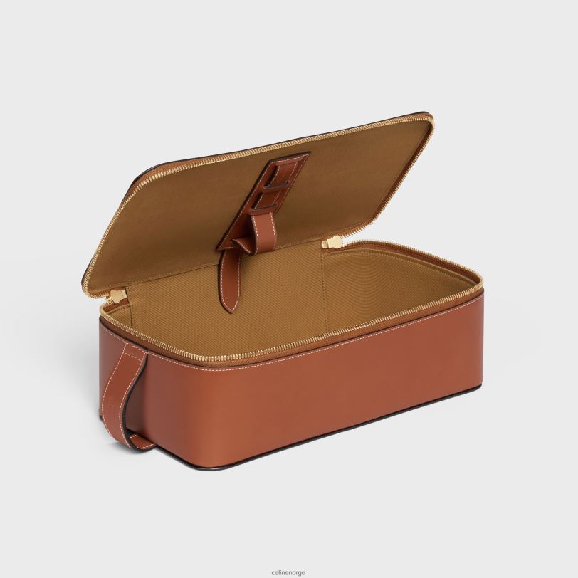 CELINE menn stor toalettmappe i skinnende kalveskinn V0PT61587 tilbehør tan