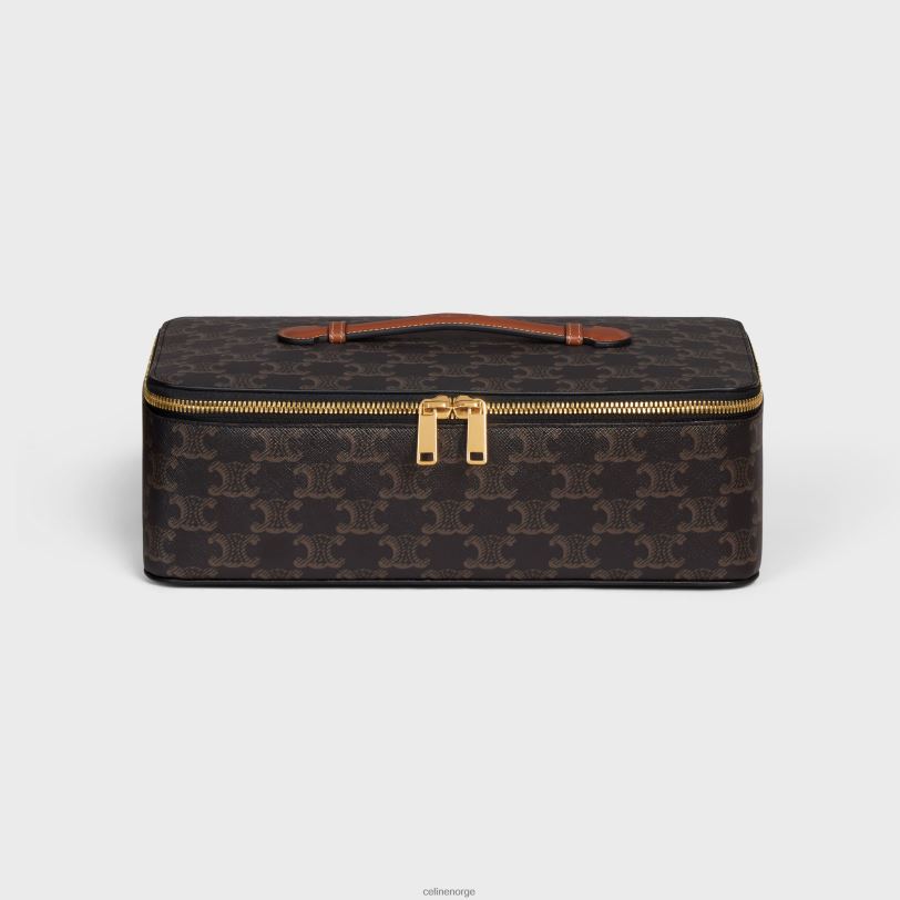 CELINE menn stort toalettveske med topphåndtak i triomf-lerret og kalveskinn V0PT61589 tilbehør tan