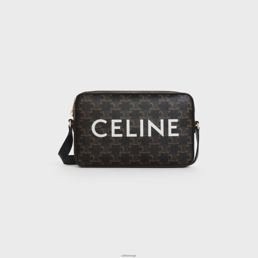 CELINE menn medium messenger bag i triomphe canvas med trykk svart tilbehør TZLR6J2090