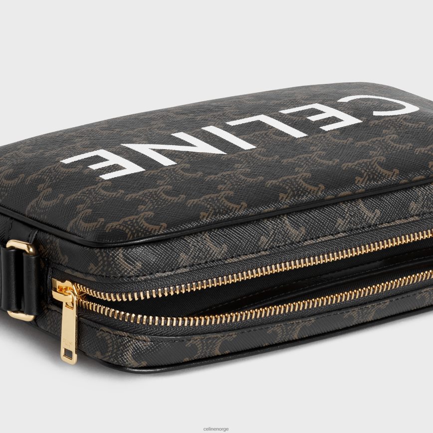 CELINE menn medium messenger bag i triomphe canvas med trykk svart tilbehør TZLR6J2090