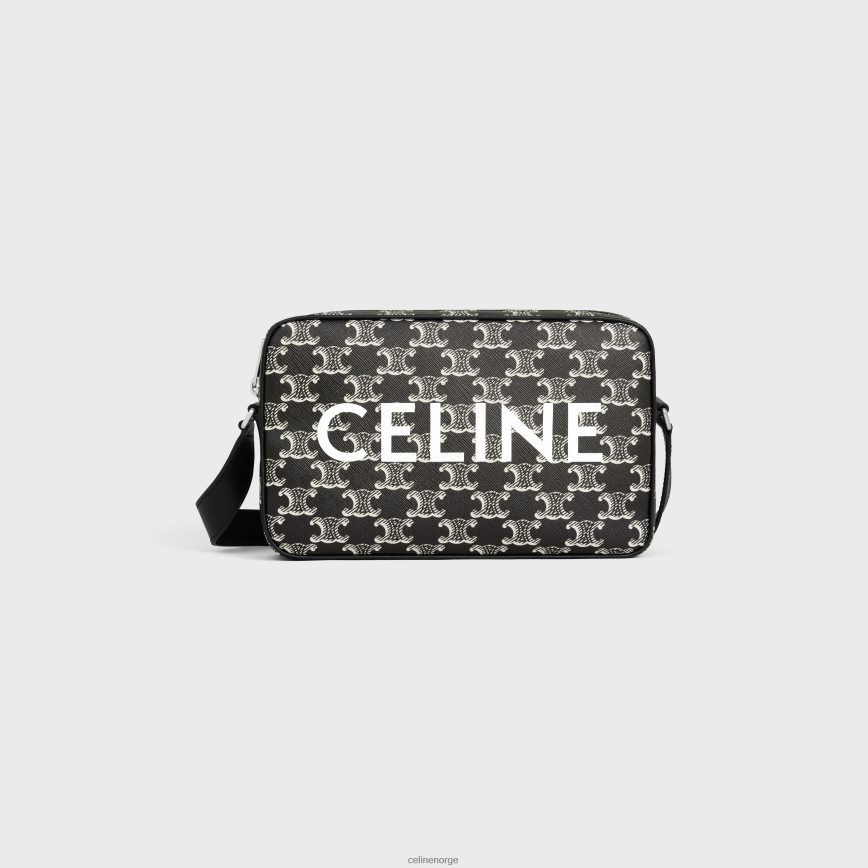 CELINE menn medium messenger bag i triomphe canvas tofarget med trykk svart hvit tilbehør TZLR6J2082