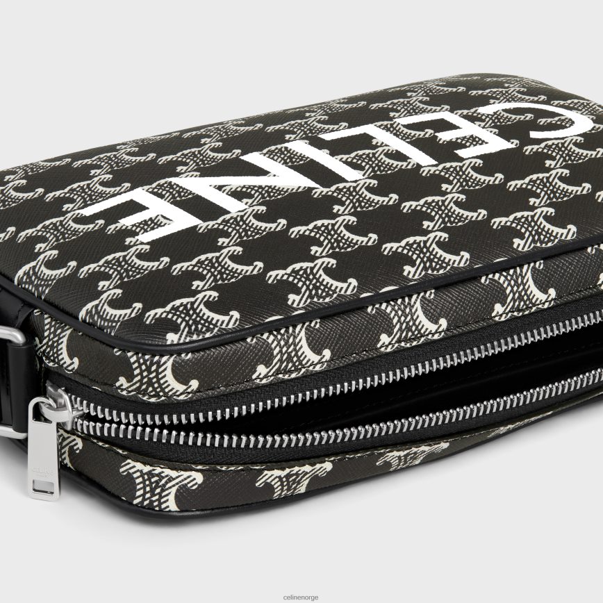 CELINE menn medium messenger bag i triomphe canvas tofarget med trykk svart hvit tilbehør TZLR6J2082