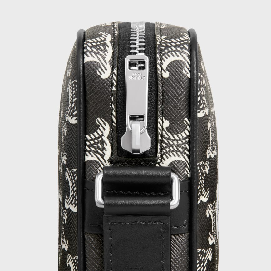 CELINE menn medium messenger bag i triomphe canvas tofarget med trykk svart hvit tilbehør TZLR6J2082