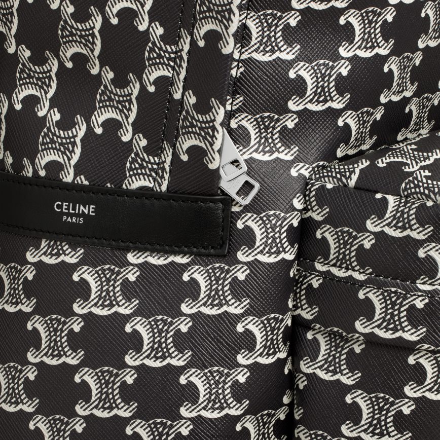 CELINE menn medium ryggsekk i triomphe canvas tofarget og kalveskinn svart hvit tilbehør TZLR6J2087