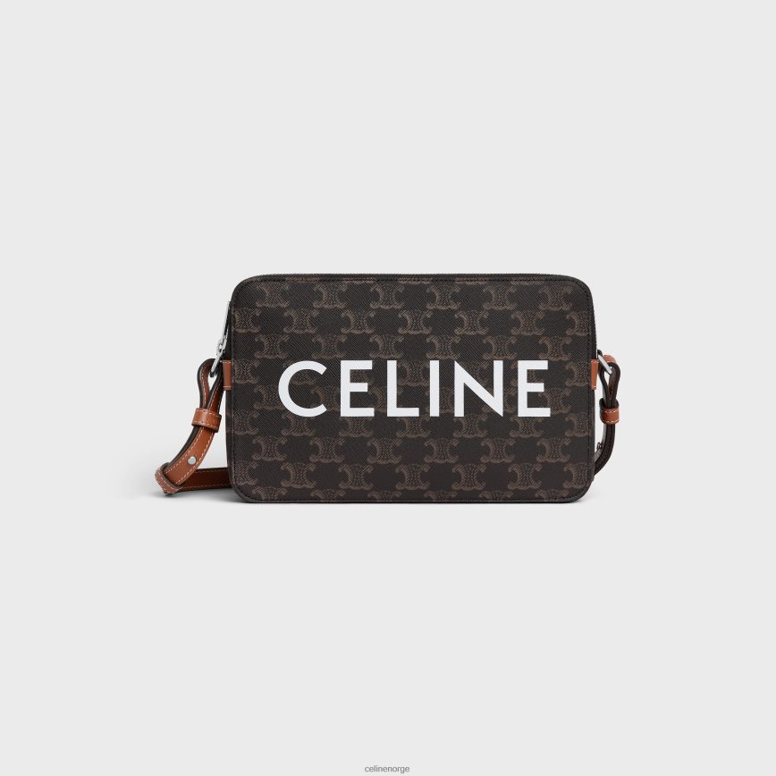 CELINE menn messenger dobbel glidelås i triomphe canvas med trykk tan tilbehør TZLR6J2081