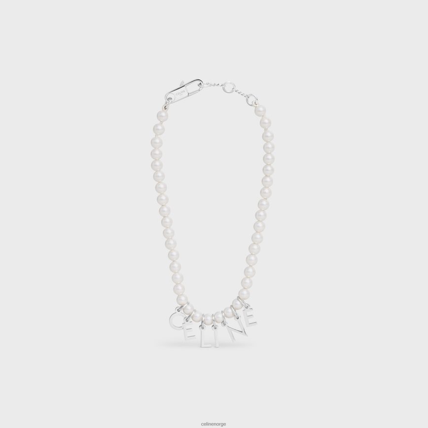 CELINE menn monokrom armbånd i glassperler og messing med rhodiumfinish elfenben/sølv tilbehør TZLR6J2289