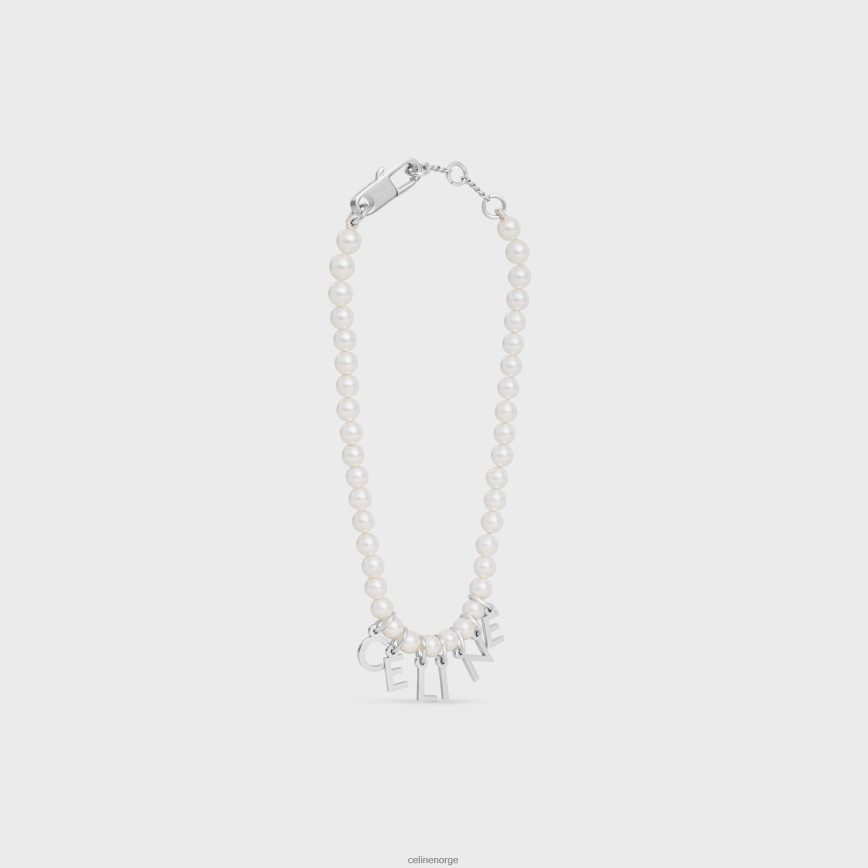 CELINE menn monokrom armbånd i glassperler og messing med rhodiumfinish elfenben/sølv tilbehør TZLR6J2289