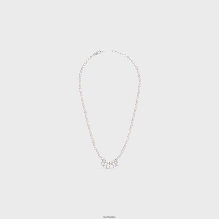 CELINE menn monokrom halskjede i glassperler og messing med rhodiumfinish elfenben/sølv tilbehør TZLR6J2287