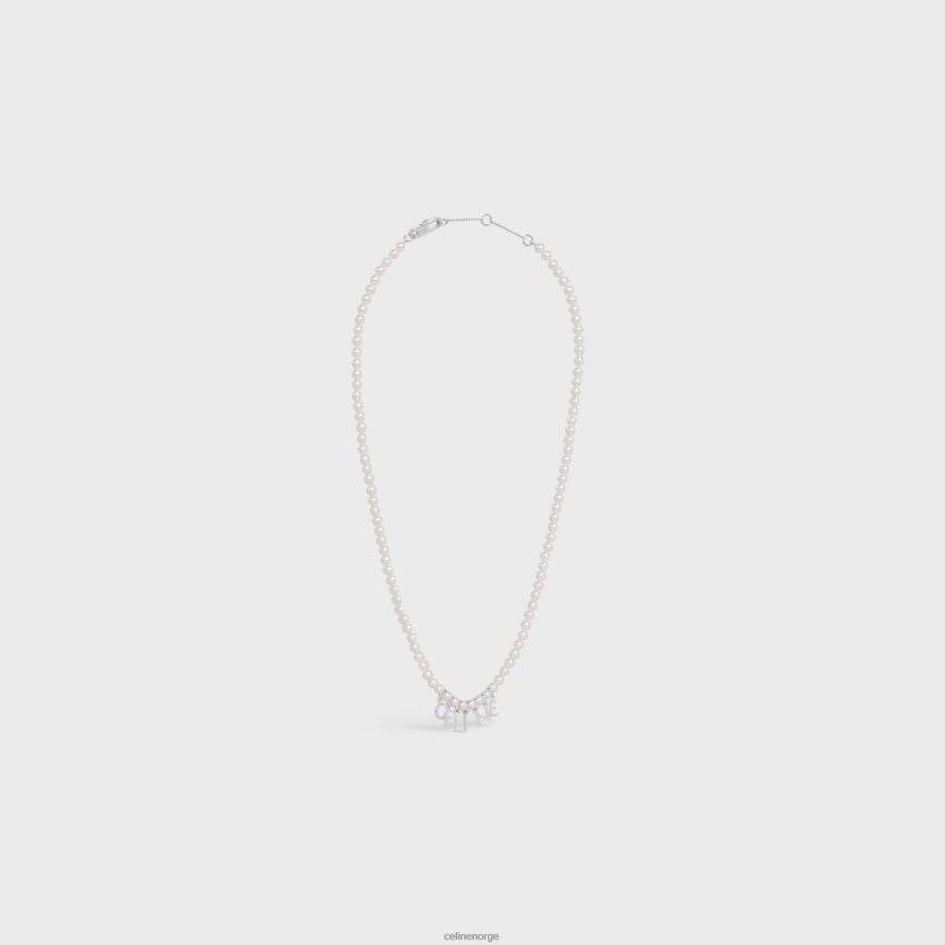 CELINE menn monokrom halskjede i glassperler og messing med rhodiumfinish elfenben/sølv tilbehør TZLR6J2287