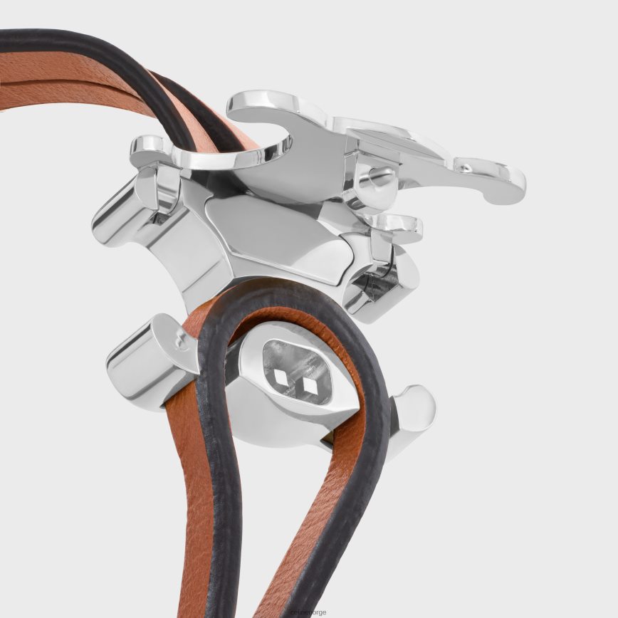 CELINE menn triomflåsarmbånd i kalveskinn og messing med rhodiumfinish brun/sølv tilbehør TZLR6J2282