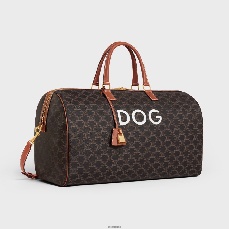 CELINE unisex travel 50 i triomf-lerret med hundetrykk tan tilbehør TZLR6J1701