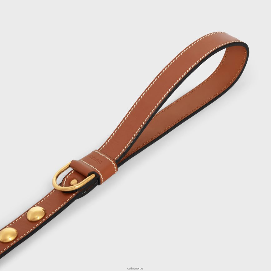 CELINE unisex bredt hundebånd i glatt kalveskinn med nagler tan tilbehør TZLR6J1762