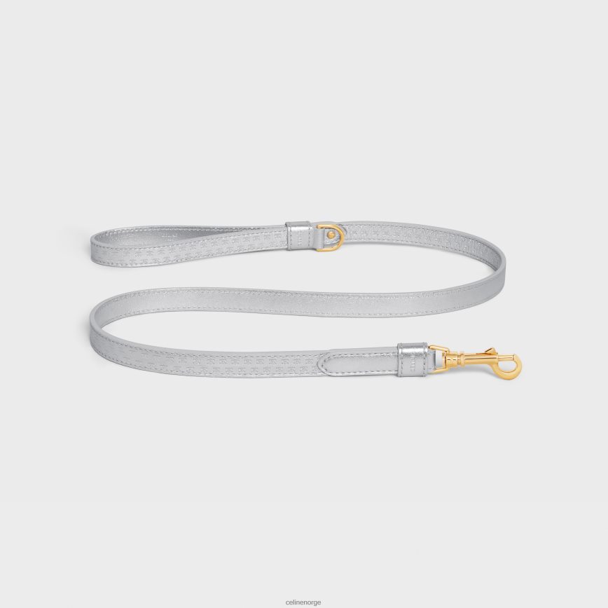 CELINE unisex tynt hundebånd i laminert kalveskinn med triomfpreget sølv tilbehør TZLR6J1716