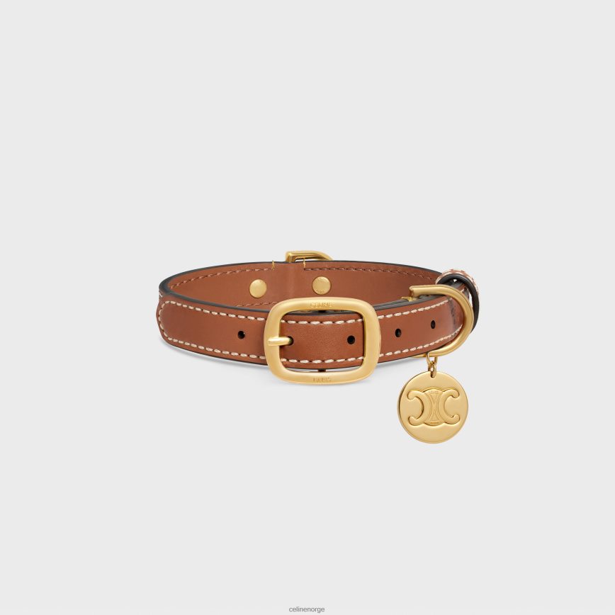 CELINE unisex liten tynn hundehalsbånd i triomf-lerret med trykk & kalveskinn leopard tilbehør TZLR6J1712